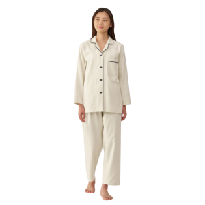 Bộ Pyjama Không Đường May Sườn Vải Flannel Tay Dài