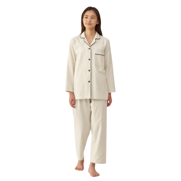 Bộ Pyjama Không Đường May Sườn Vải Flannel Tay Dài